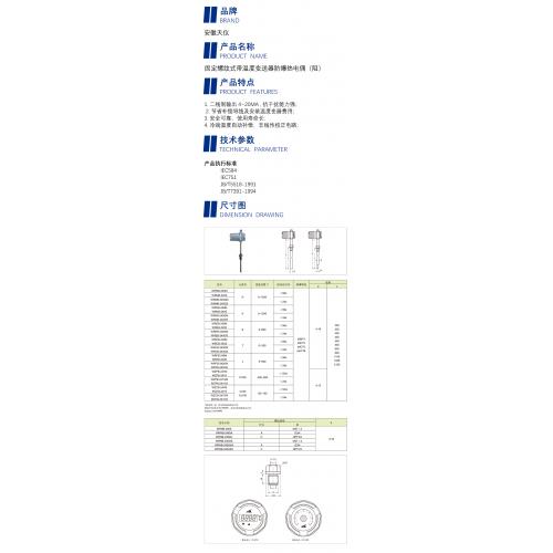 天仪（TIANYI）固定螺纹式带温度变送器防爆热电阻 测量长度：1000mm
