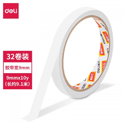 得力30400棉纸双面胶带80um*9mm*10y白32卷/袋