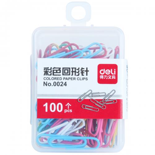 得力deli 0024 彩色回形针 100枚/盒混色