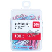 得力deli 0024 彩色回形针 100枚/盒混色