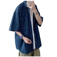 还真（FORGOT） 夏款棉短袖牛仔衬衣 HZHN240016J S-XXXXL可选 蓝色 单位：件